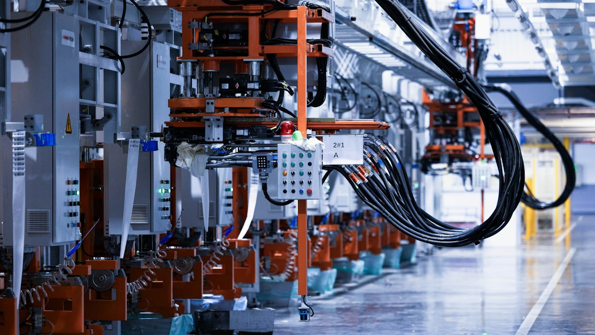 A line of electrical automation equipment in a factory